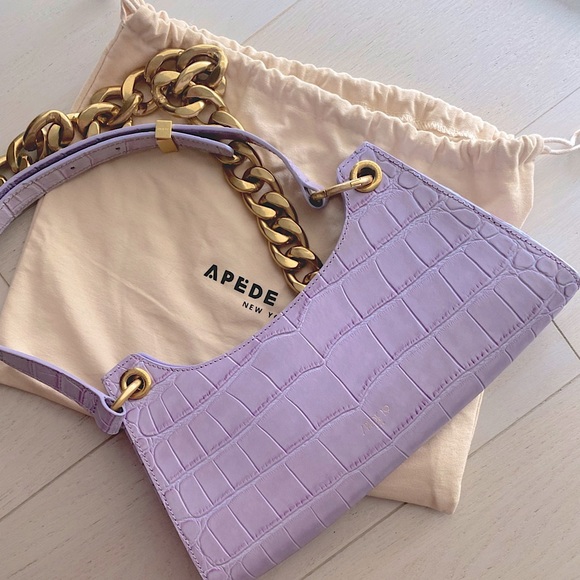 Apede Mod Purple Croc Froggy Bag with Gold Chain - Picture 4 of 5